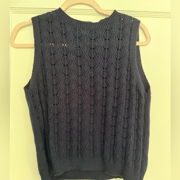 Sweaters - Navy Blue Delicate Knit Sleeveless Sweater Vest Approx Size Medium